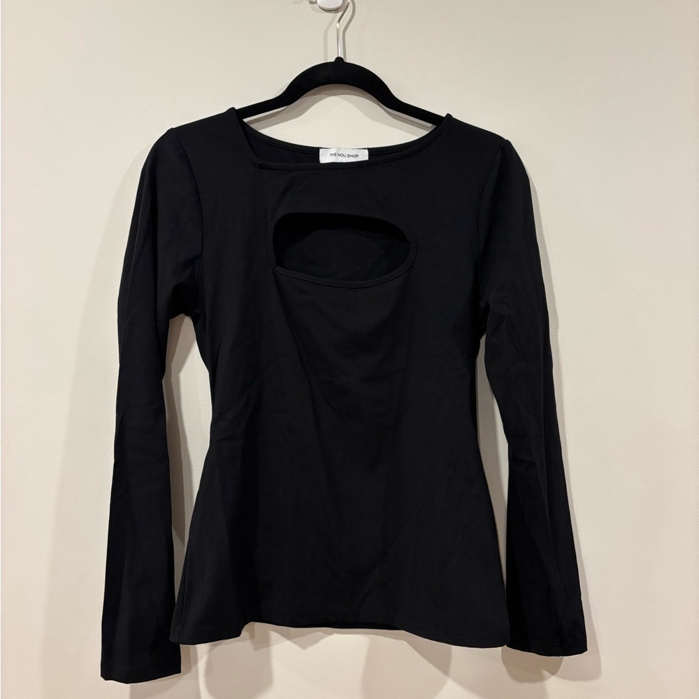 The Noli Shop Black Cut Out Long Sleeve Top Athleisure Active Women's size XL